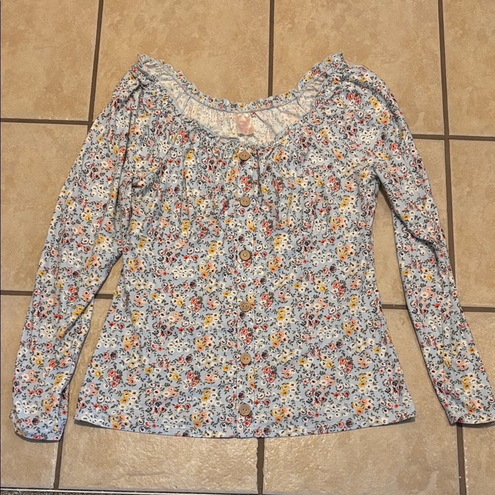 No Boundaries Floral Long Sleeve Blouse - Blue, Yellow, Orange